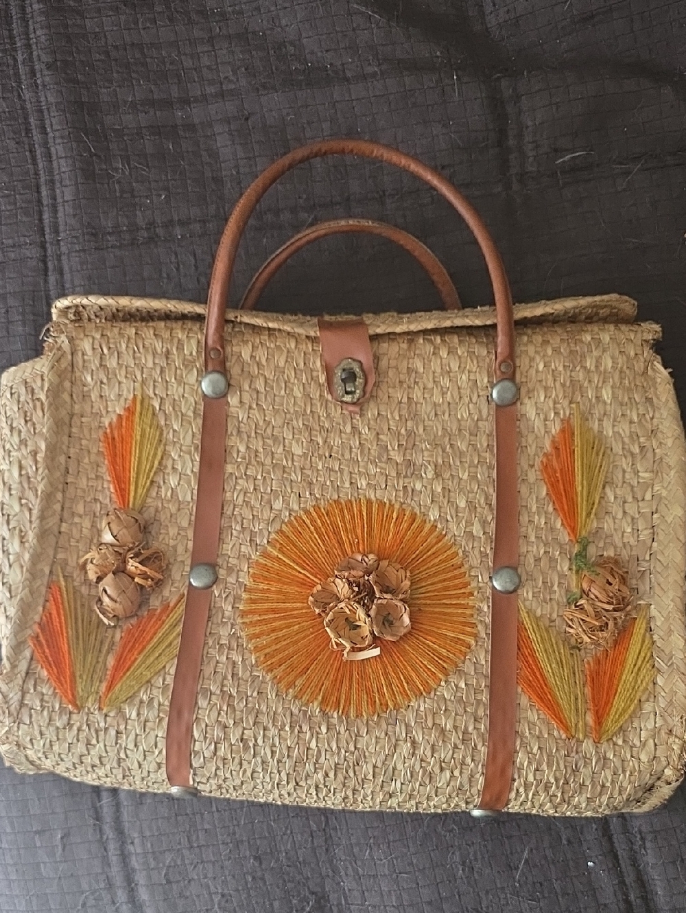Vintage Mexico Straw Bag Acapulco Tourist Seagrass Beach Bag Large 1960